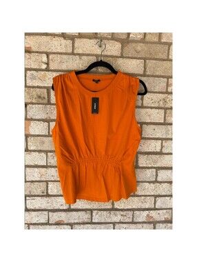 Express Women’s Orange Cinched Blouse Size Large NWT 100% Cotton